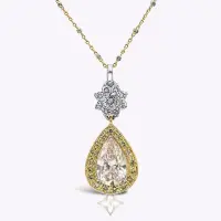 GIA Certified 3.12 Carats Pear Shape Diamond Halo Pendant Necklace in Two-Tone Gold | NY 🇺🇸