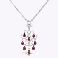 17.05 Carat Total Cabochon Ruby & Diamond Chandelier Necklace in White Gold | NY 🇺🇸