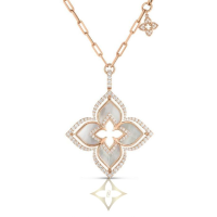 18KRG VENETIAN PRINCESS PIROUETTE DIAMOND & MOTHER OF PEARL LARGE FLOWER NECKLACE | GA 🇺🇸