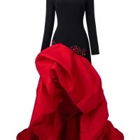 HIGH NECKLINE SCUBA GOWN WITH DRAPED TAFFETA HEM | Ha Noi 🇻🇳