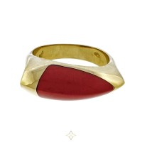 18K Yellow Gold With Coral Ring Size 6.5 | NY 🇺🇸