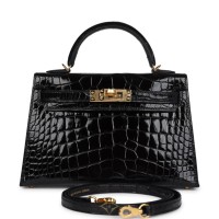 Hermès Kelly Sellier 20 Black Shiny Alligator Gold Hardware | NY 🇺🇸