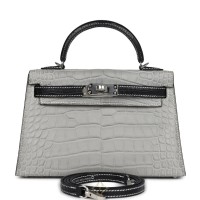 Hermès Special Order (HSS) Kelly Sellier 20 Gris Perle and Black Matte Alligator | NY 🇺🇸