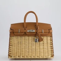 HERMÈS BIRKIN WICKER PICNIC 25CM BAG IN GOLD SWIFT LEATHER AND OASIER WICKER | London 🇬🇧
