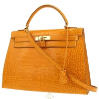 Hermès Kelly 32 cm handbag in orange porosus crocodile | Paris 🇫🇷