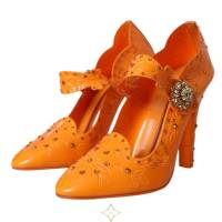 Dolce & Gabbana Orange CINDERELLA Floral Crystal Pumps Shoes | KUL 🇲🇾