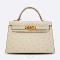HERMES KELLY MINI 20 BETON OSTRICH | Singapore 🇸🇬
