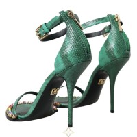 Dolce & Gabbana Green Exotic Leather Crystal Sandals Shoes | WY 🇺🇸