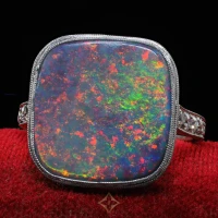 ANTIQUE ART DECO PLATINUM J. E. CALDWELL NATURAL BLACK OPAL AND DIAMOND RING | NY 🇺🇸