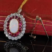 ANTIQUE EDWARDIAN KIRKPATRICK CO 18K GOLD PLATINUM OPAL DIAMOND RUBY PIN PENDANT | NY 🇺🇸