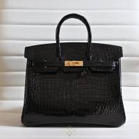 Hermes Birkin 25cm Black Shiny Croc GHW | London 🇬🇧