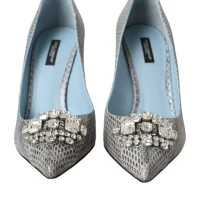 Dolce & Gabbana Light Blue Exotic Leather Crystal Bellucci Shoes | NY 🇺🇸