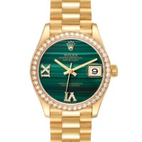 Rolex President Midsize Malachite Yellow Gold Diamond Ladies Watch | GA 🇺🇸