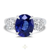 Platinum 4ct Oval Sapphire & Diamond Three Stone Engagement Ring | London 🇬🇧