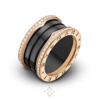 BVLGARI B.Zero1 18ct Rose Gold & Black Ceramic Four Band Diamond Edge Set Ring | West Yorkshire 🇬🇧