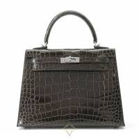 Hermes Kelly 25 graphite/silver hardware, alligator for Sale | Kanagawa 🇯🇵