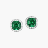 5.37 carat Emerald Cut Colombian Emerald and Diamond Ear Studs for Sale | Central 🇭🇰