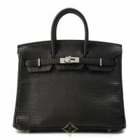 Hermes Birkin 25 Black/Silver Metallic parts Lizard □M Engraved for Sale | Kanazawa 🇯🇵