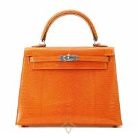 Hermes handbag Kelly 25, outer stitching, orange/ruthenium Metallic parts lizard | Kanagawa 🇯🇵