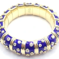 Tiffany & Co Schlumberger Dots 18k Yellow Gold Diamond Enamel Bangle Bracelet | PA 🇺🇸