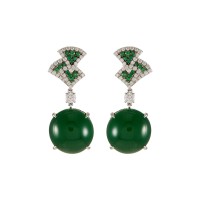 SAMUEL KUNG DIAMOND JADE GREEN GARNET 18K WHITE GOLD EARRINGS | Central 🇭🇰