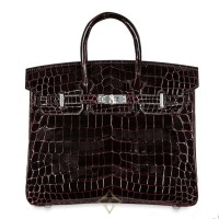 Hermés Bordeaux Shiny Niloticus 25cm Crocodile PHW | London 🇬🇧