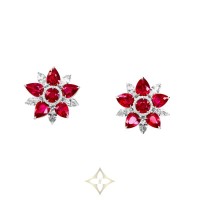 Platinum, 14.56ct Burmese Ruby and Diamond Flower Earclips | 🇭🇰
