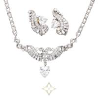 Platinum, White Gold and Diamond Earclip and Necklace Set | Milan 🇮🇹