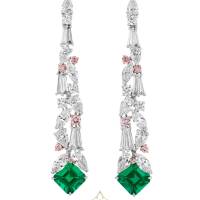Muzo Emerald And Argyle Diamond "Ivy" Dangle Earrings | LA 🇺🇸