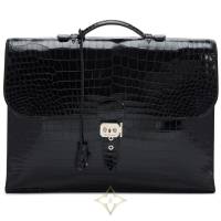 Hermès Vintage Black Shiny Porosus Crocodile Sac A Depeche 41, 2004 | Singapore 🇸🇬