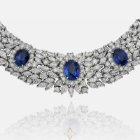 GIA 82.75CT DIAMOND & AAA CEYLON SAPPHIRE 18KT WHITE GOLD FLOWER TENNIS NECKLACE | NY 🇺🇸