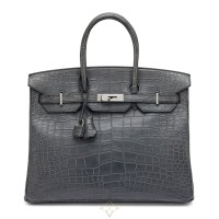 Hermès Gris Paris Matte Alligator Birkin 35 Palladium Hardware, 2018 | Singapore 🇸🇬