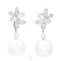 Platinum, South Sea Cultured Pearl and Diamond Cluster Earrings | Central 🇭🇰