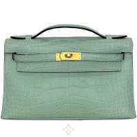 Hermès Vert D’Eau Matte Alligator Kelly Pochette Hardware, 2024 | Milan 🇮🇹