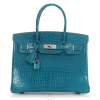 Hermès Bleu Izmir Shiny Porosus Crocodile Birkin 30 Palladium Hardware, 2014 | Milano 🇮🇹