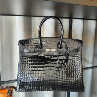 Hermes Birkin 35 Black Shiny Porosus Palladium for Sale | KL 🇲🇾