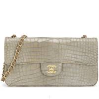 Chanel Metallic Silver and Taupe Alligator East West Classic Flap Bag Aged | Central 🇭🇰