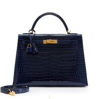 Hermès Bleu Saphir Shiny Porosus Crocodile Sellier Kelly 32 | Bangkok 🇹🇭