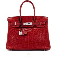 Hermès Rouge H Matte Porosus Crocodile Birkin 30 18K White Gold and Diamond Hardware, 2007 | Central 🇭🇰