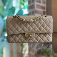 CHANEL Beige Double Flap Medium Caviar Leather Shoulder Bag | Florida 🇺🇸