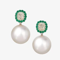 Emerald and Diamond Earrings with South Sea Pearl Drops | Brisbane 🇦🇺