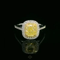 1.51 Carat Fancy Yellow Cushion Cut Diamond Ring with Double Halo in 18K Gold (GIA certified) | Dubai 🇦🇪