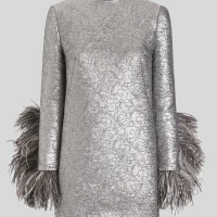 DOLCE & GABBANA QUILTED LAMÉ JACQUARD MINI DRESS WITH FEATHERED CUFFS | Nedlands, WA 🇦🇺