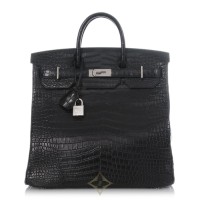 Hermès Black Matte Porosus Crocodile HAC Haut à Courroies Birkin 40 Brushed Palladium Hardware, 2019 | Paris 🇫🇷