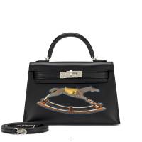 Hermès Limited Edition Black Tadelakt and Wood Marquetry Cheval de Bois Mini Kelly II 20, 2024 | Paris 🇫🇷