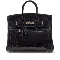 Hermès Black Shiny Niloticus Crocodile Birkin 25 Palladium Hardware, 2019 | Paris 🇫🇷