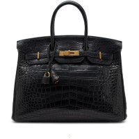 Hermès Black Matte Alligator Birkin 35 Gold Hardware, 2009 | Paris 🇫🇷