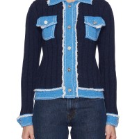 BARRIE HYBRID FRAYED EDGE DARK WASH DENIM KNIT JACKET | Central 🇭🇰