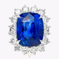 GIA Certified 22.05 Carats Cushion Cut Sapphire & Diamond Halo Engagement Ring in White Gold | NY 🇺🇸