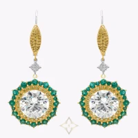 GIA Certified 20.41 Carats Total Round Brilliant Cut Diamond & Emerald Halo Dangle Earrings | New York 🇺🇸